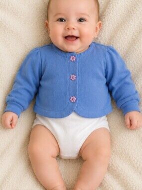 Sears Baby Blue Floral Button Cardigan Sweater | 3–6 Months | Vintage